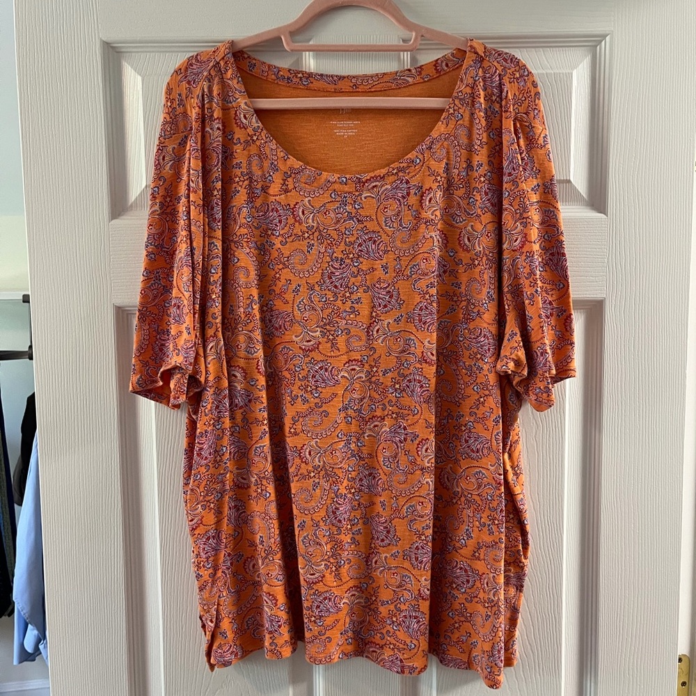 J. Jill Orange Paisley Scoop-Neck Short Sleeve Top